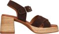 Manfield Dames Bruine suède sandalen met blokhak - Donkerbruin