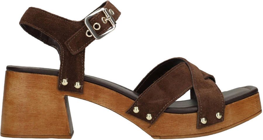 Manfield Dames Bruine suède sandalen met hak