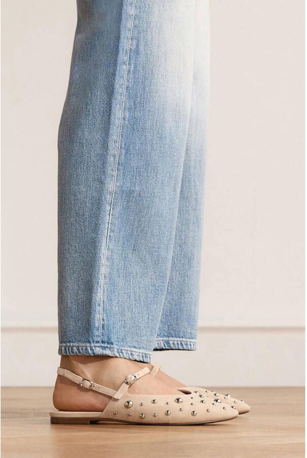 Manfield Dames Beige suède slingbacks met zilveren studs - Foto 2