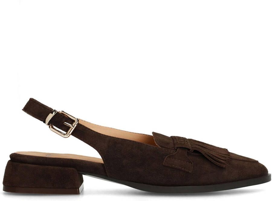 Manfield suède slingback loafers donkerbruin