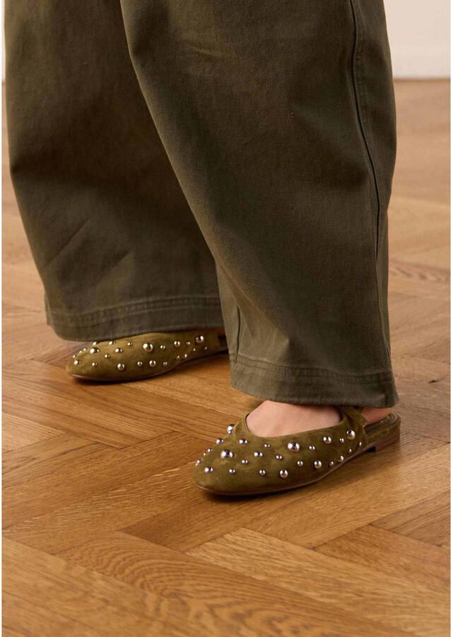 Manfield Dames Groene suède slingbacks met zilveren studs - Foto 3