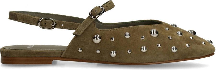 Manfield Dames Groene suède slingbacks met zilveren studs