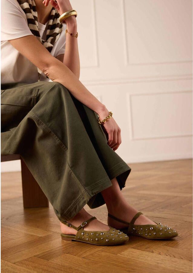 Manfield Dames Groene suède slingbacks met zilveren studs - Foto 2