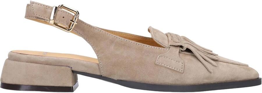 Manfield Dames Taupe suède slingbacks met franjes