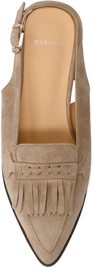 Manfield Dames Taupe suède slingbacks met franjes - Foto 3