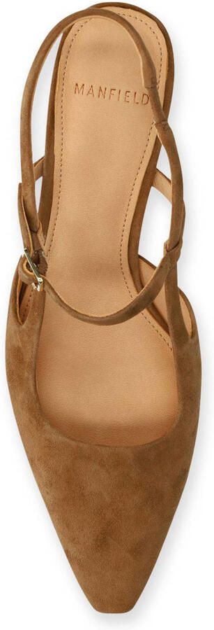 Manfield Dames Cognac suède slingbacks met kittenheel - Foto 3