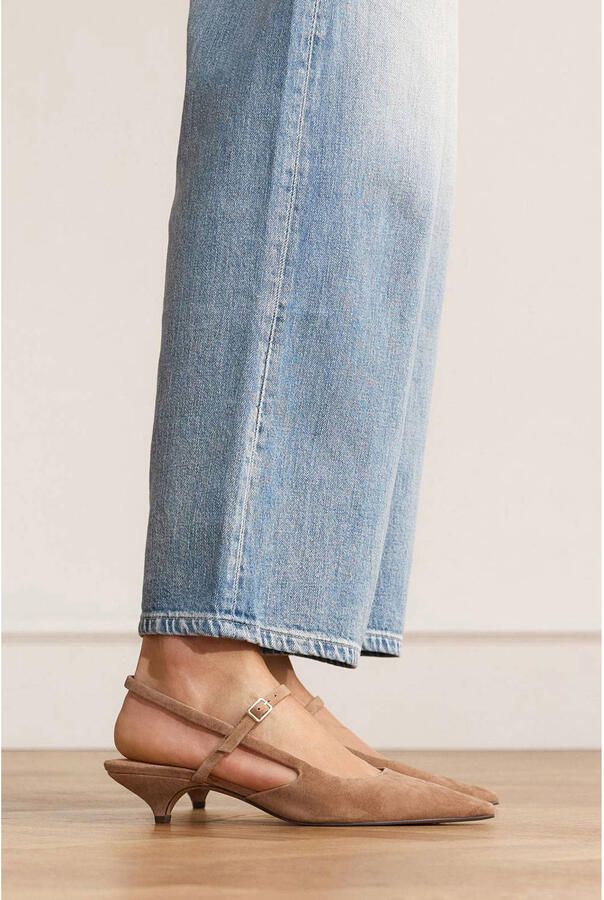 Manfield Dames Cognac suède slingbacks met kittenheel - Foto 2