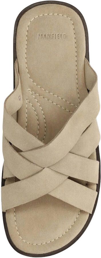 Manfield Heren Beige suède gevlochten slippers - Foto 3