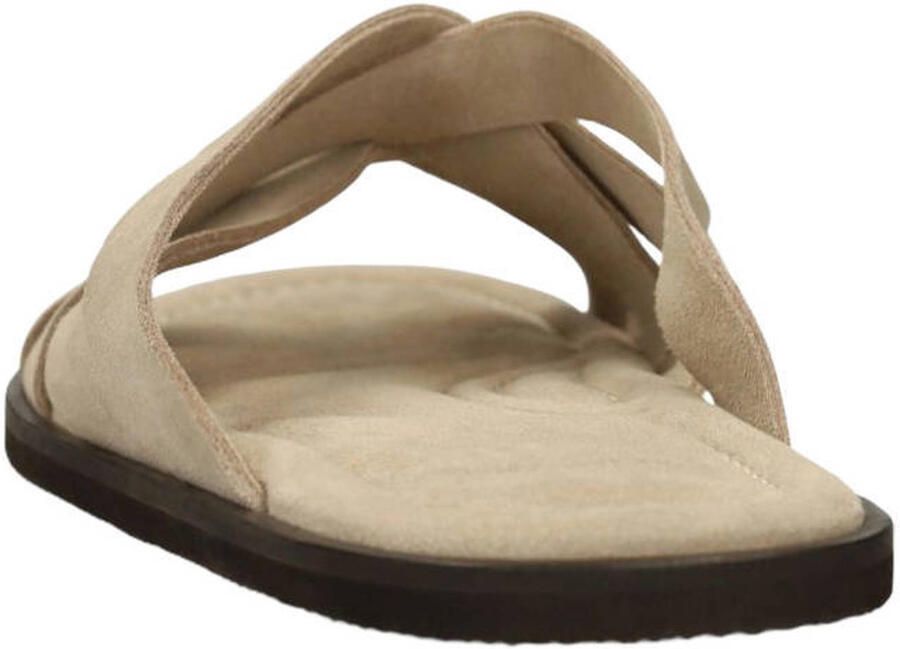 Manfield Heren Beige suède gevlochten slippers - Foto 2