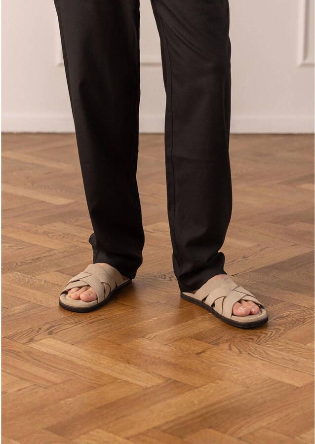 Manfield Heren Beige suède gevlochten slippers