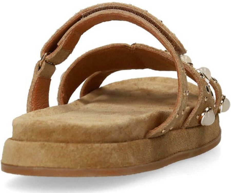 Manfield Dames Cognac suède slippers met bandje - Foto 2