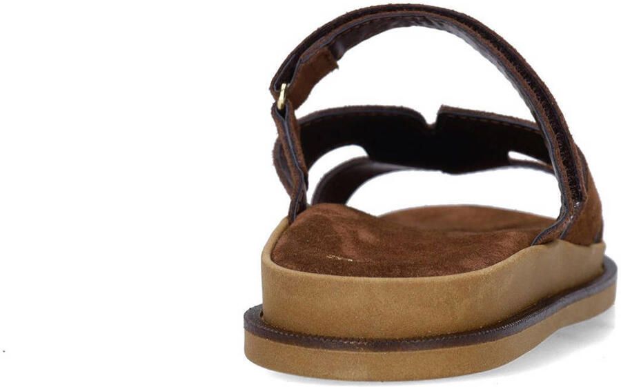 Manfield Dames Bruine suède slippers met bandje - Foto 3