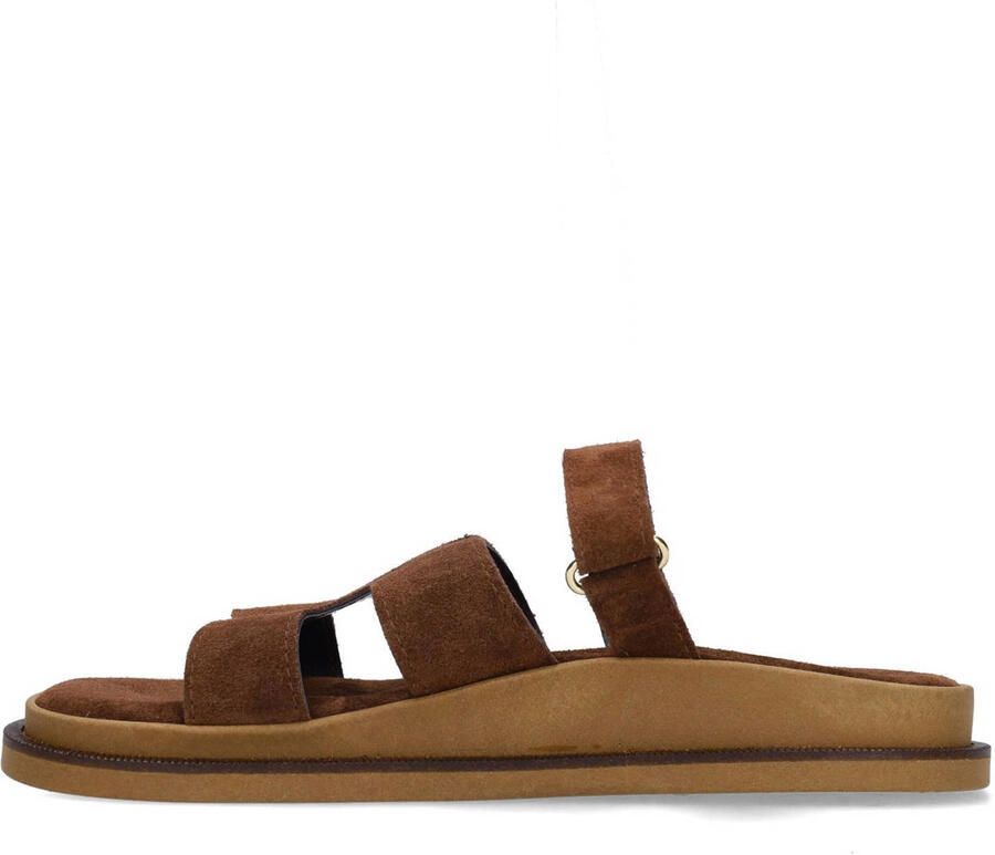Manfield Dames Bruine suède slippers met bandje - Foto 2