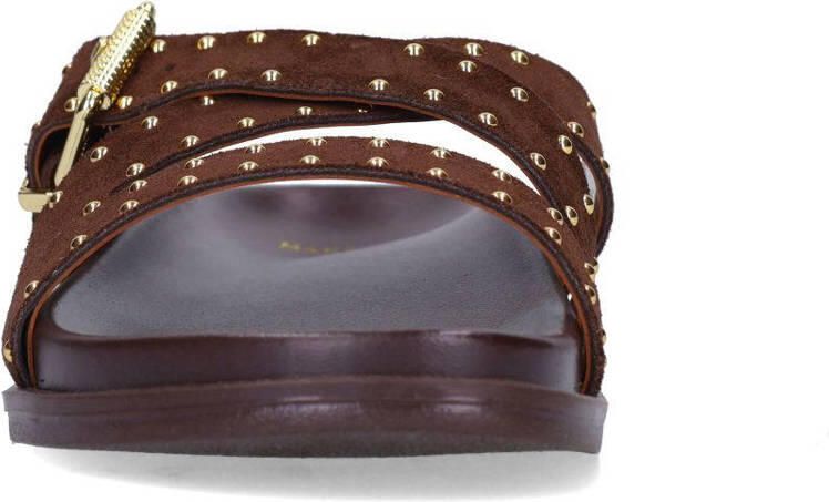 Manfield Dames Bruine suède slippers met studs - Foto 3