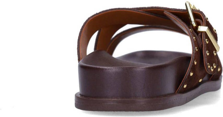 Manfield Dames Bruine suède slippers met studs - Foto 2