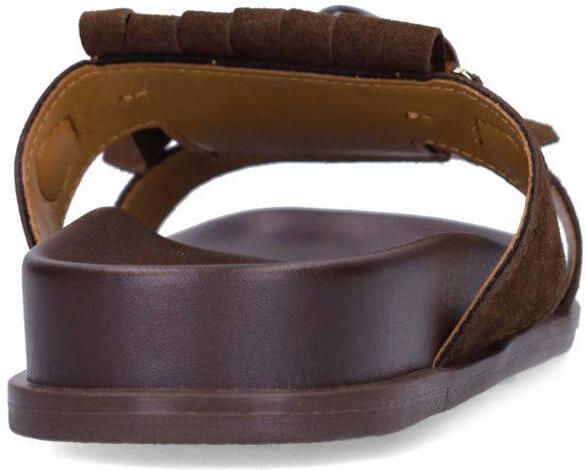 Manfield Dames Bruine suède sandalen met franjes en kralen - Foto 2
