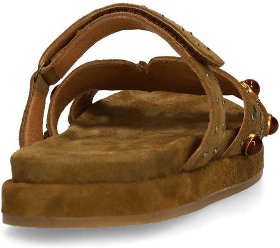 Manfield Dames Bruine suède slippers met bandje - Foto 2