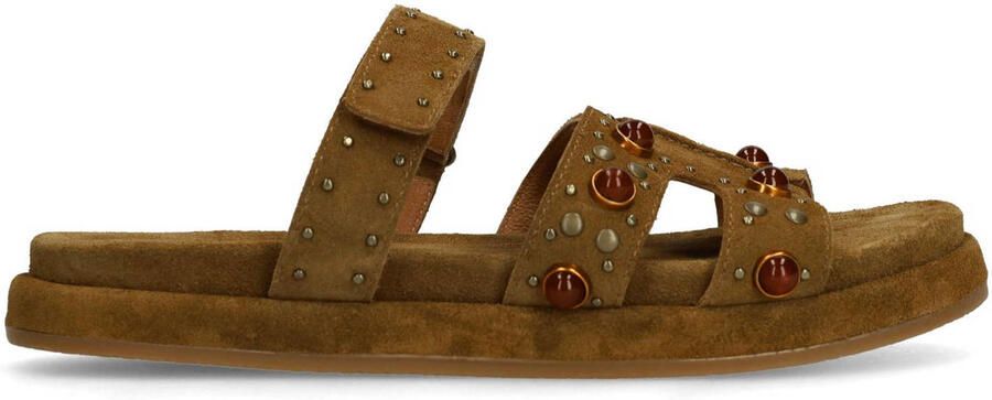Manfield Dames Bruine suède slippers met bandje