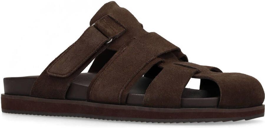 Manfield Heren Donkerbruine suède slippers - Foto 2
