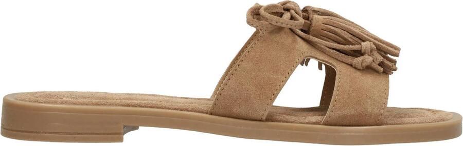Manfield Dames Beige suède slippers met franjes