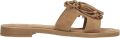 Manfield Dames Beige suède slippers met franjes - Beige