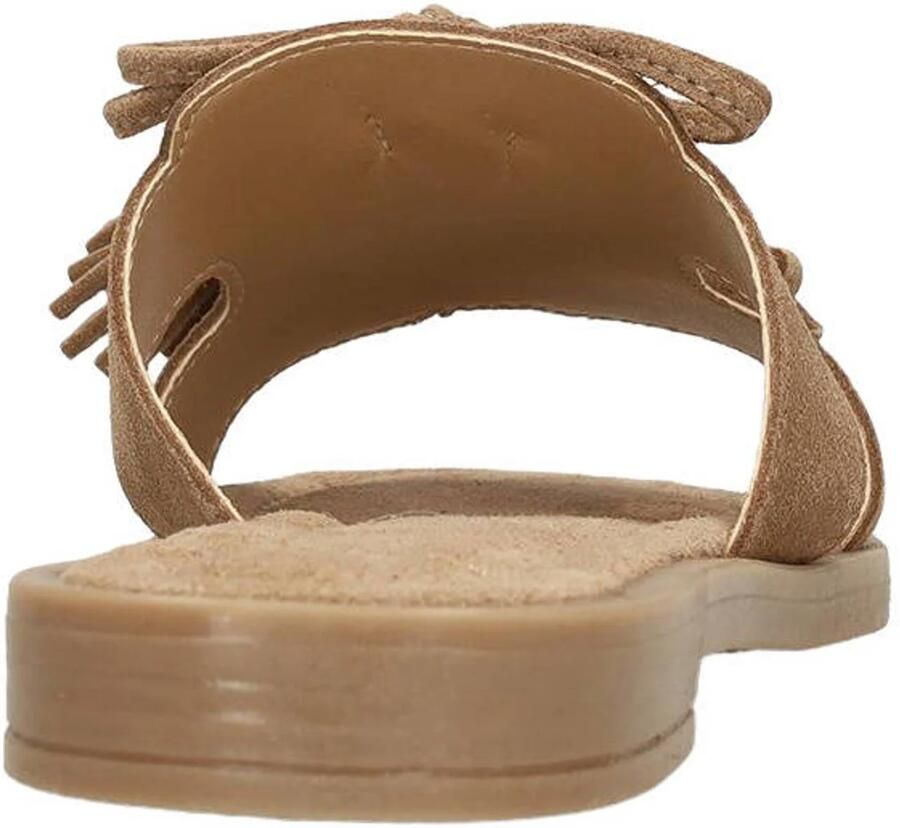 Manfield Dames Beige suède slippers met franjes - Foto 2