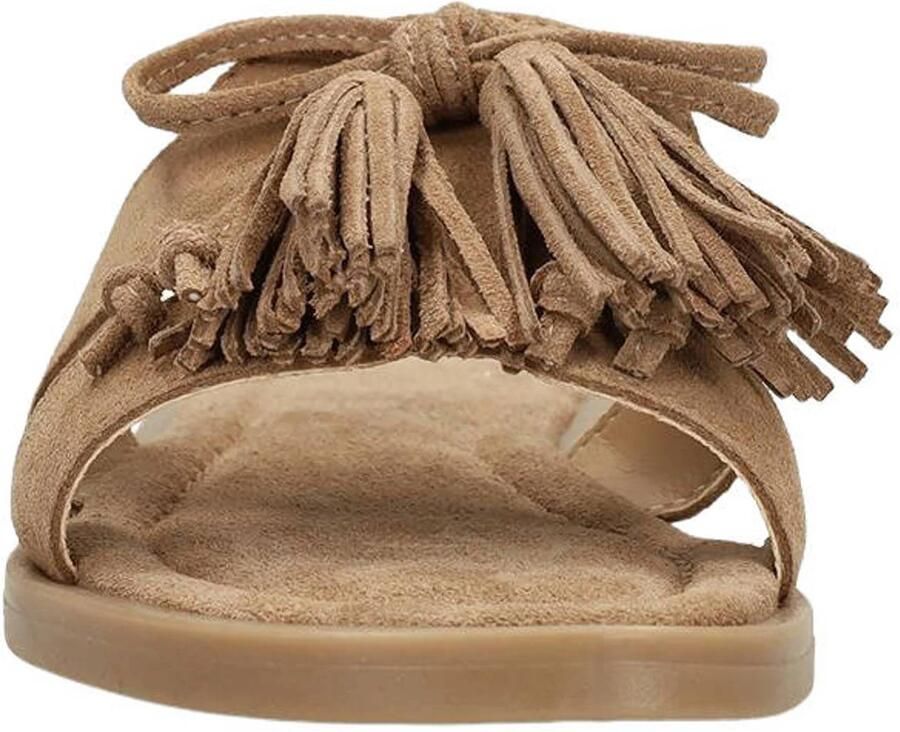 Manfield Dames Beige suède slippers met franjes - Foto 3