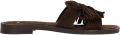 Manfield Dames Donkerbruine suède slippers met franjes - Donkerbruin