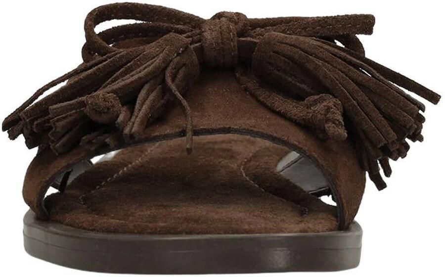 Manfield Dames Donkerbruine suède slippers met franjes - Foto 3