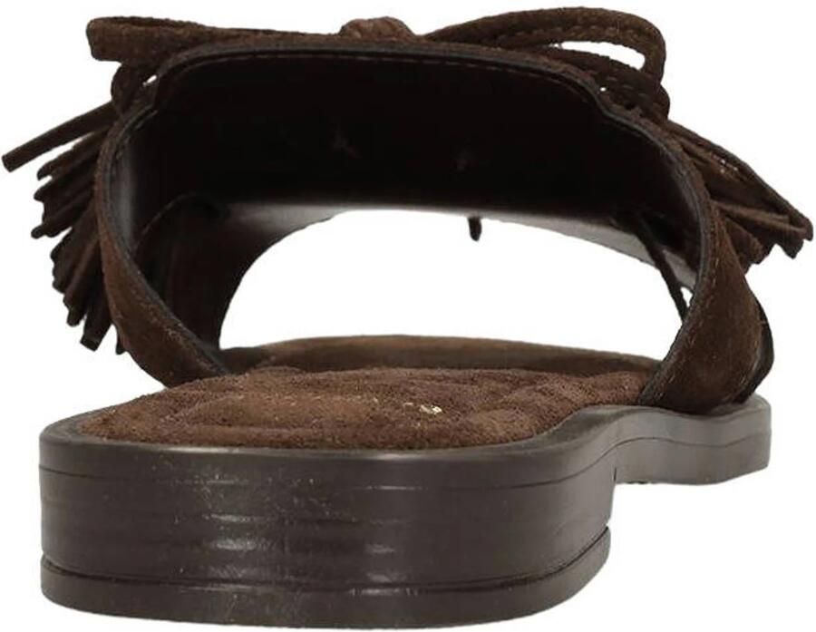 Manfield Dames Donkerbruine suède slippers met franjes - Foto 2