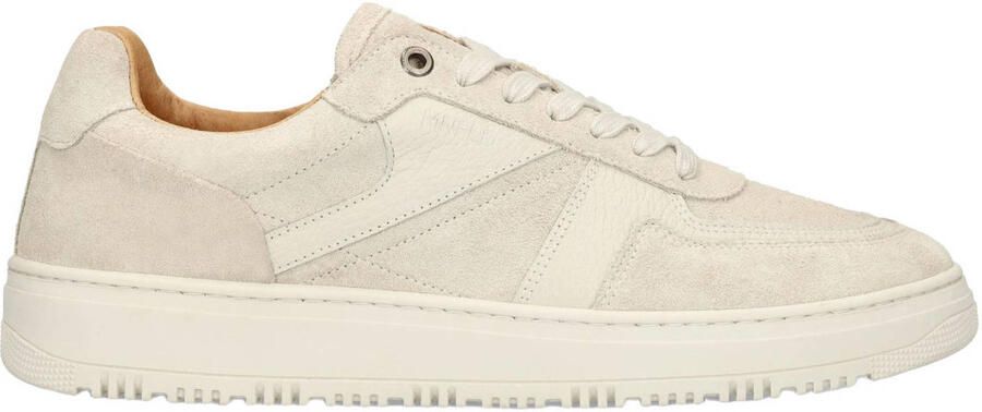 Manfield Heren Lichtgrijze suède sneakers met leren details