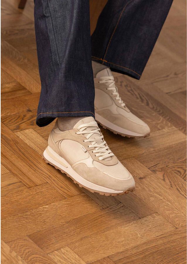 Manfield Heren Beige leren sneakers met suède details - Foto 3