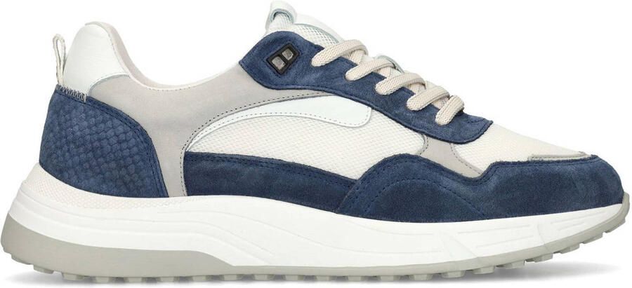 Manfield Heren Blauwe suède sneakers met leren details