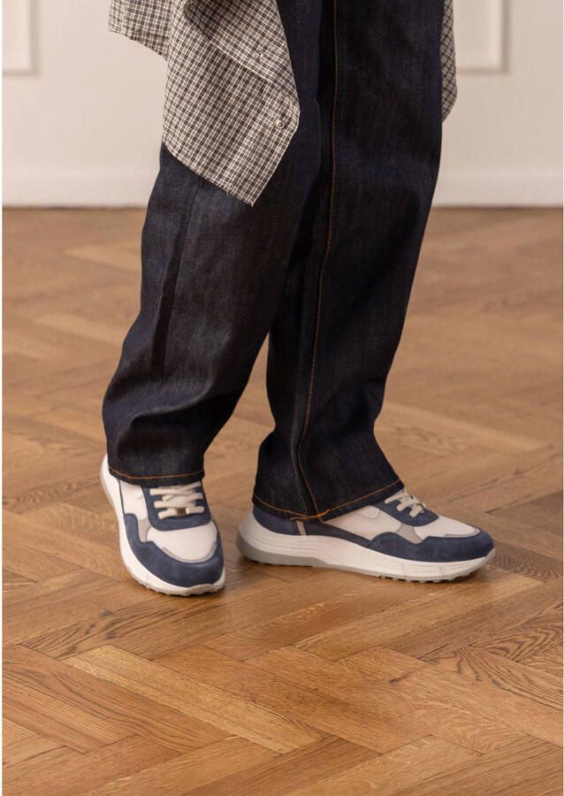 Manfield Heren Blauwe suède sneakers met leren details - Foto 3