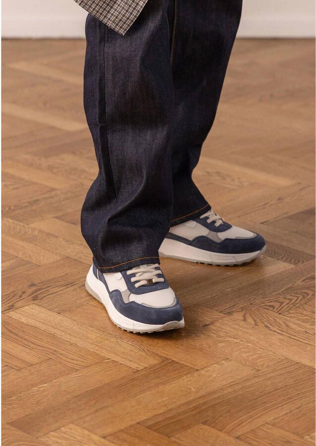Manfield Heren Blauwe suède sneakers met leren details - Foto 2