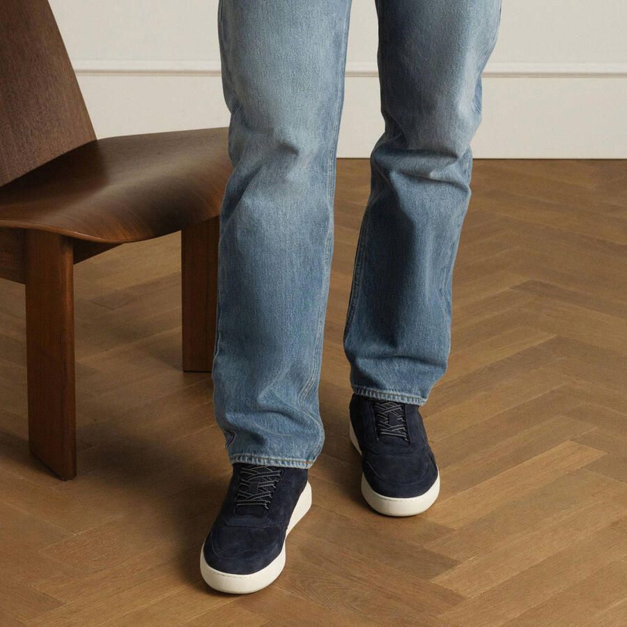 Manfield Heren Donkerblauwe suède sneakers