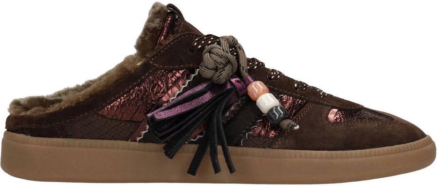 Manfield Dames Donkerbruine leren instap sneakers met voering