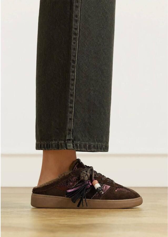 Manfield Dames Donkerbruine leren instap sneakers met voering - Foto 3