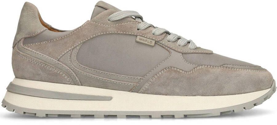 Manfield Heren Grijze leren sneakers met suède details