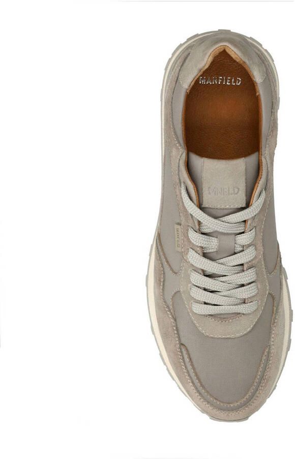 Manfield Heren Grijze leren sneakers met suède details - Foto 3