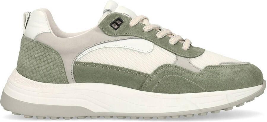 Manfield Heren Groene leren sneakers met suède details