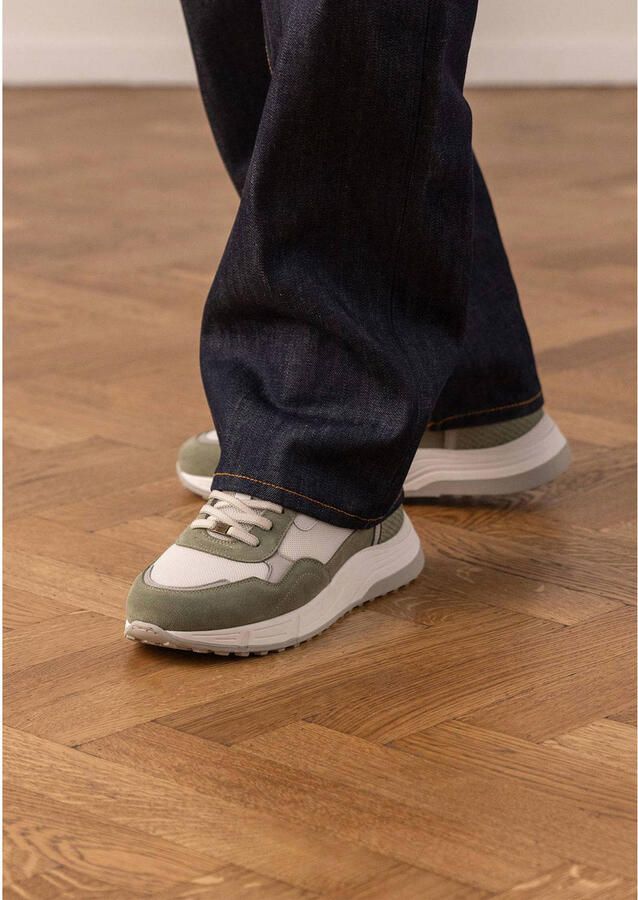Manfield Heren Groene leren sneakers met suède details - Foto 2