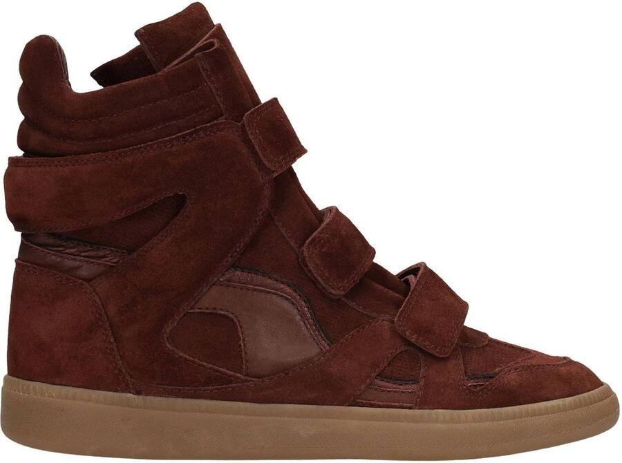 Manfield Dames Burgundy suède hoge sneakers met klittenband