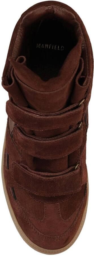 Manfield Dames Burgundy suède hoge sneakers met klittenband - Foto 3