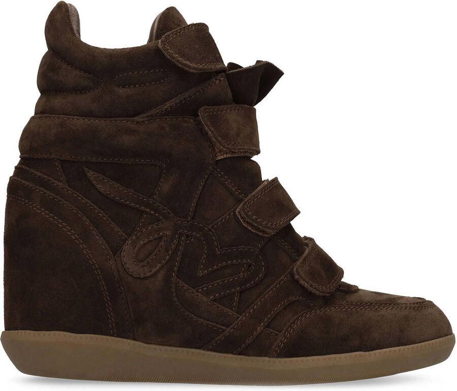 Manfield Donkerbruine suède sneakers met sleehak