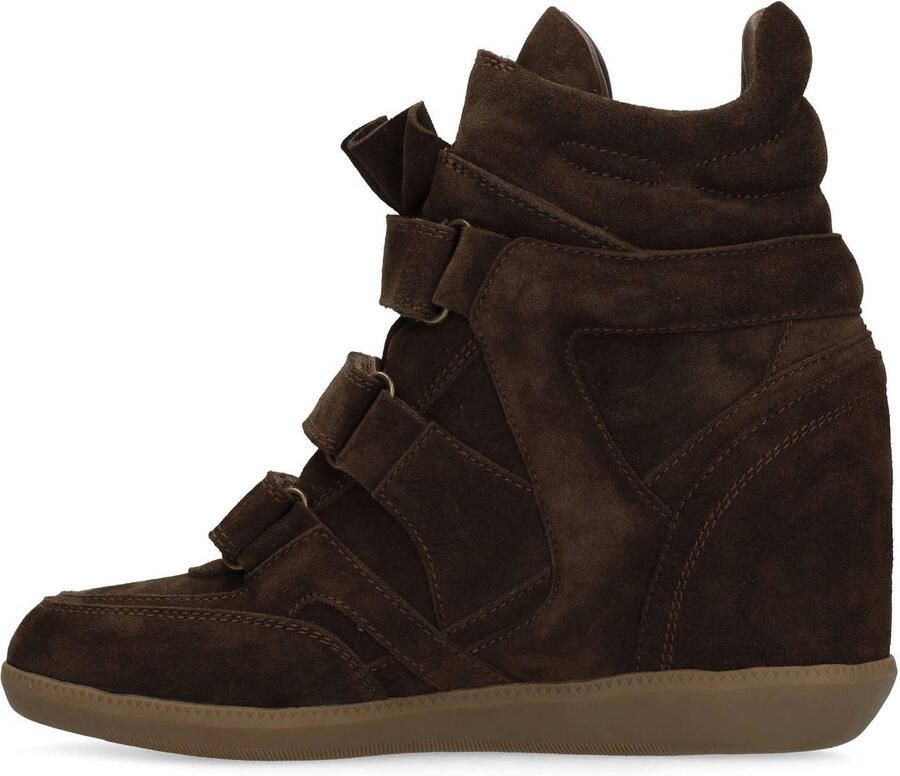 Manfield Donkerbruine suède sneakers met sleehak - Foto 2