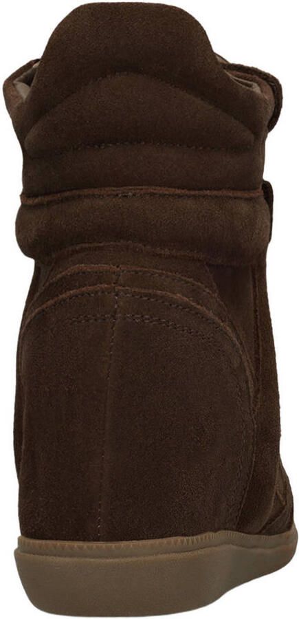 Manfield Dames Donkerbruine suède sneakers met sleehak - Foto 3