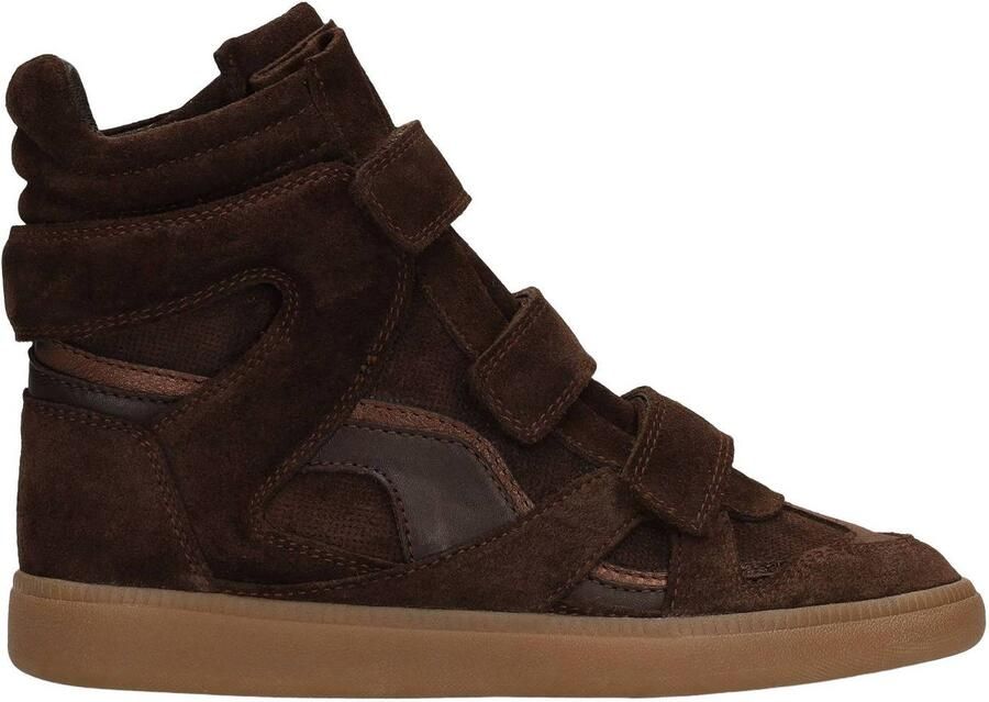 Manfield Dames Taupe suède hoge sneakers met klittenband