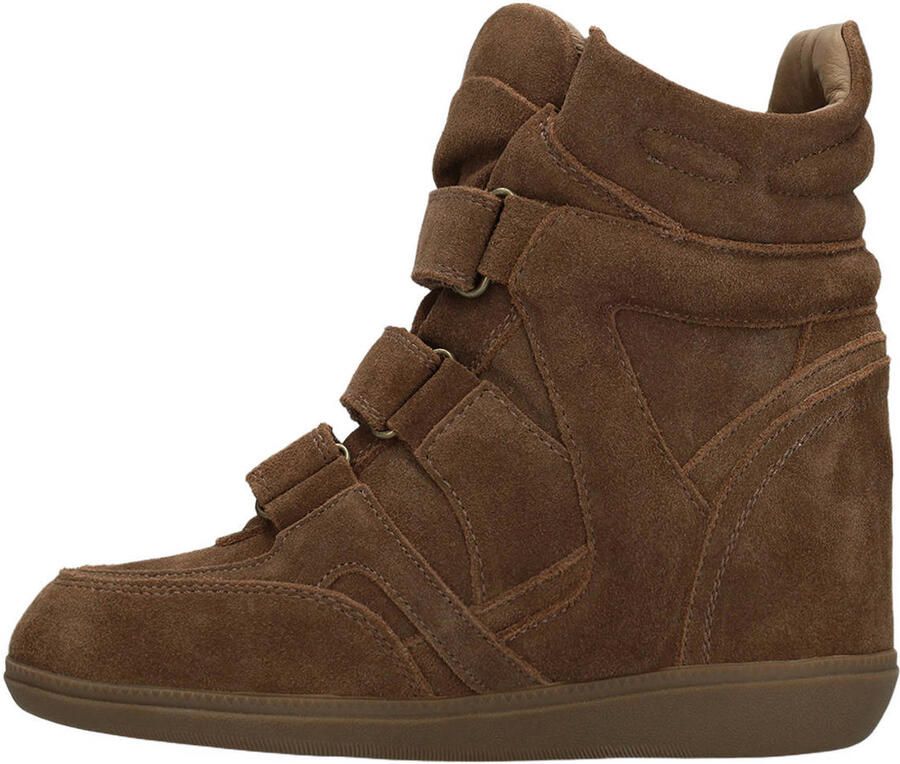 Manfield Dames Taupe suède sneakers met sleehak - Foto 2