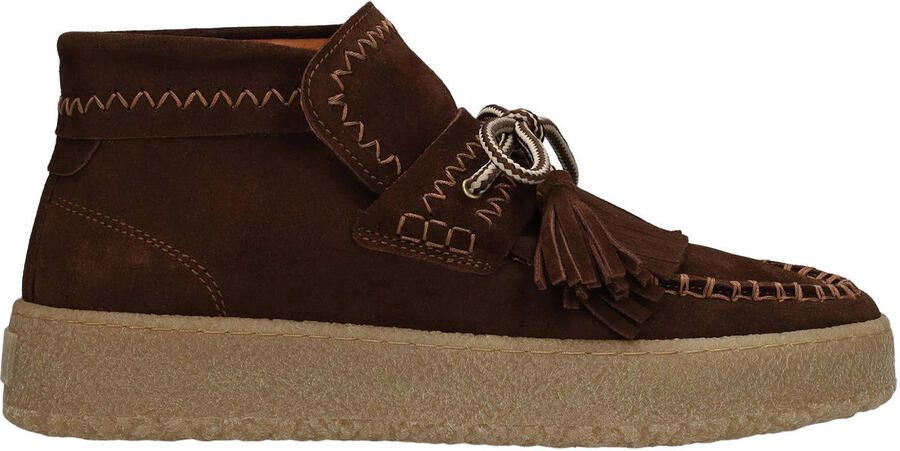 Manfield Dames Donkerbruine suède boots met franjes